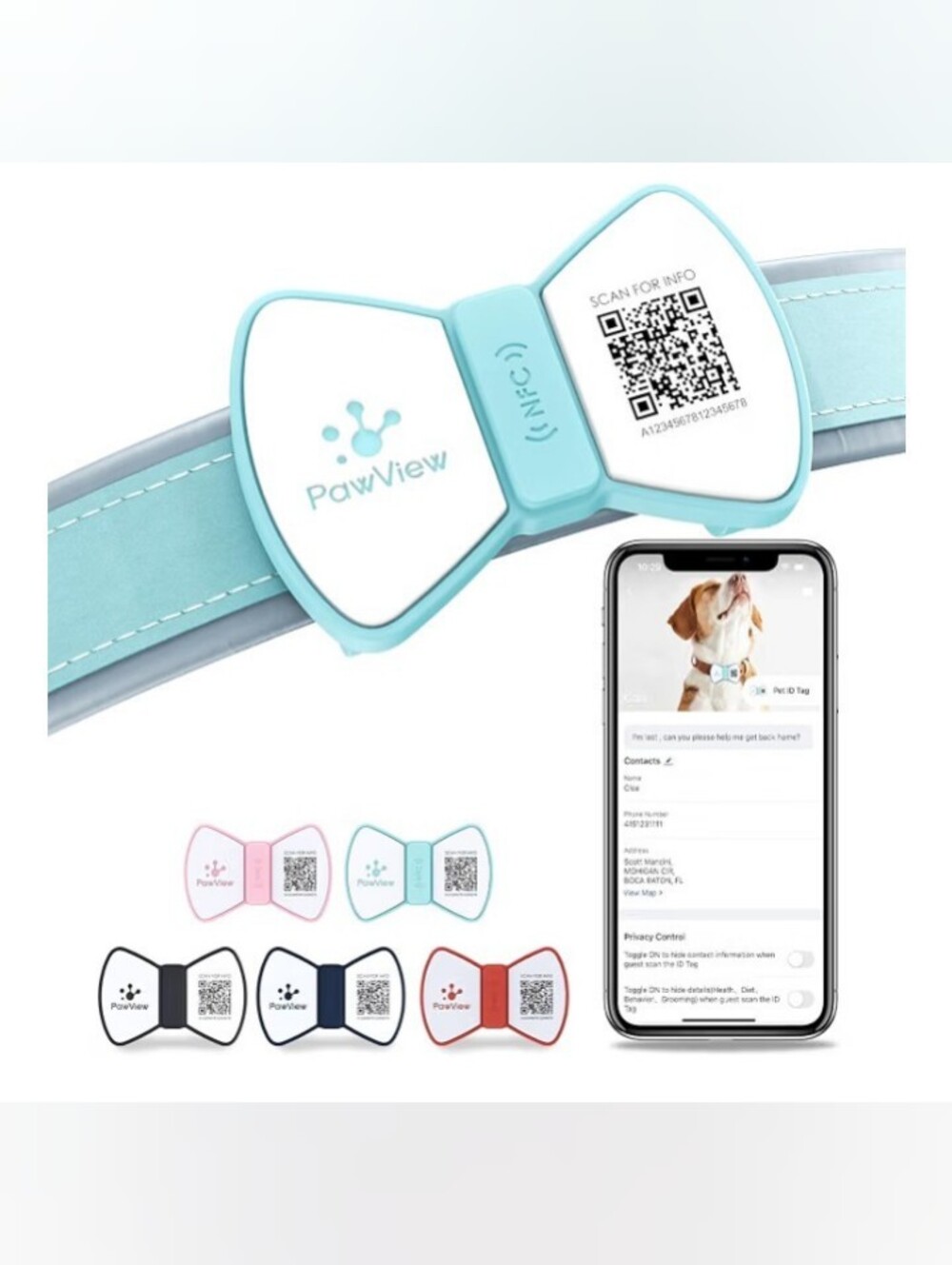 PawView Smart QR ID Tag, Slide-On Dog Tag, Editable Pet Profile, Light Blue NWT
